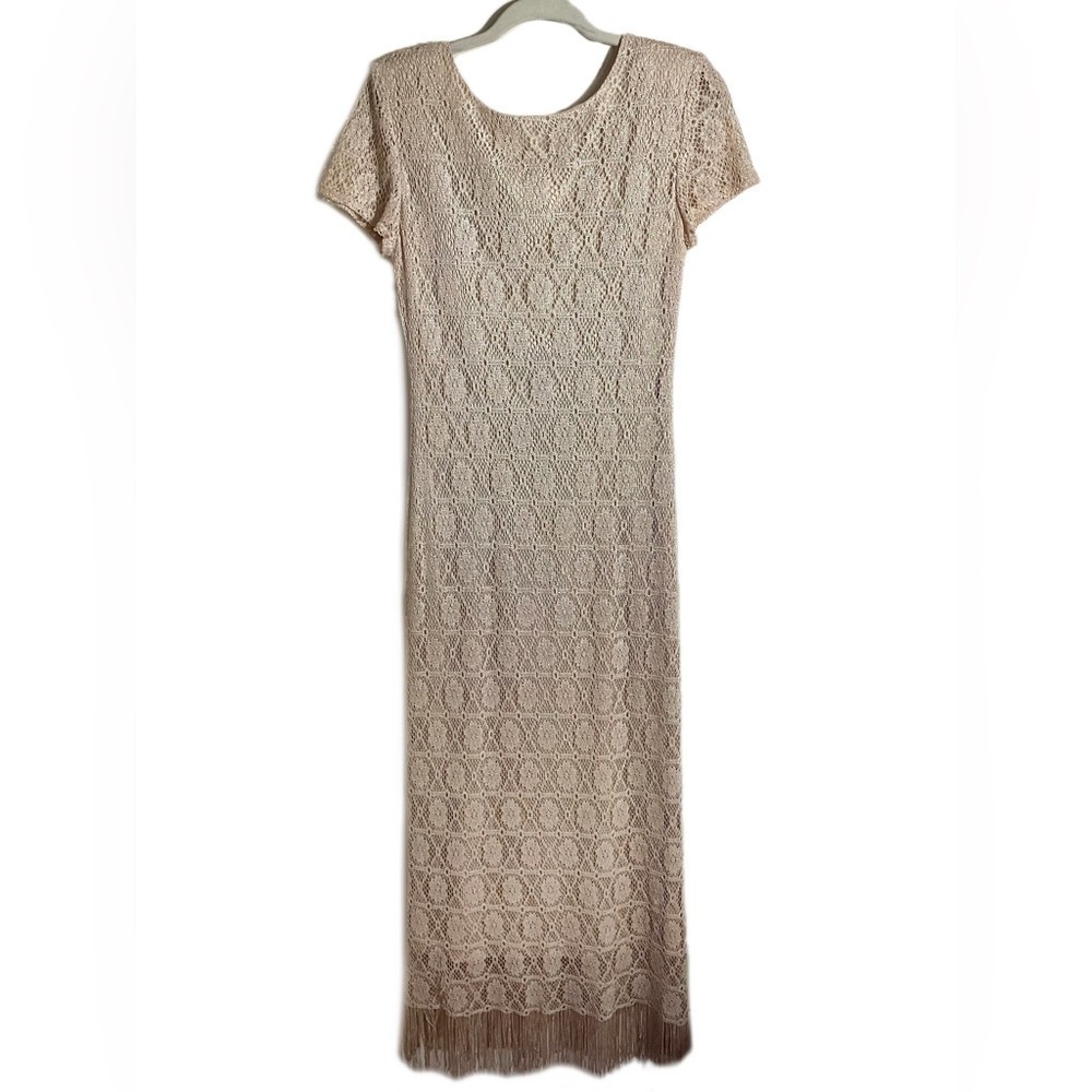 Vintage Crochet Lace Champagne Gown Retro Wedding - Picture 8 of 16